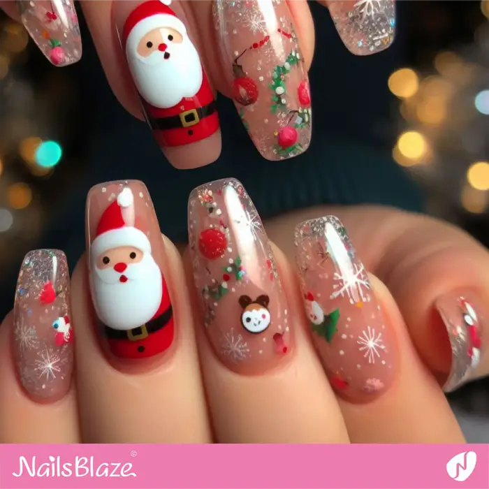 Glossy Santa Claus and Snowflake Nails | Christmas | Winter - NB1318